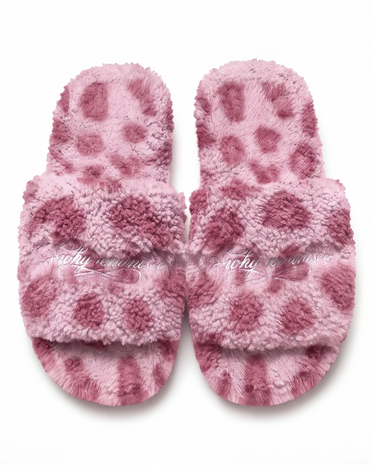 'pink jungle' fur slides