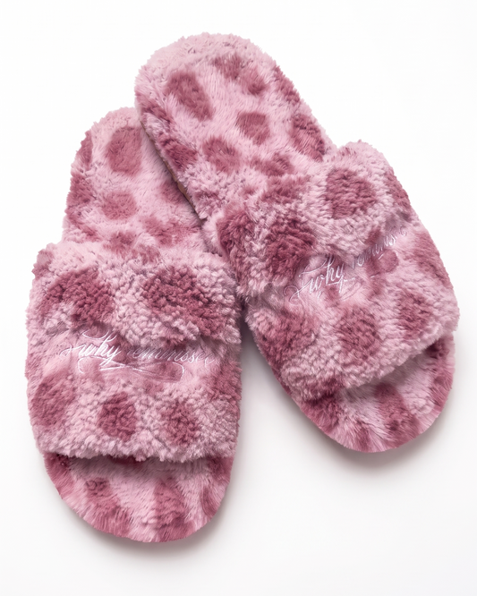 'pink jungle' fur slides